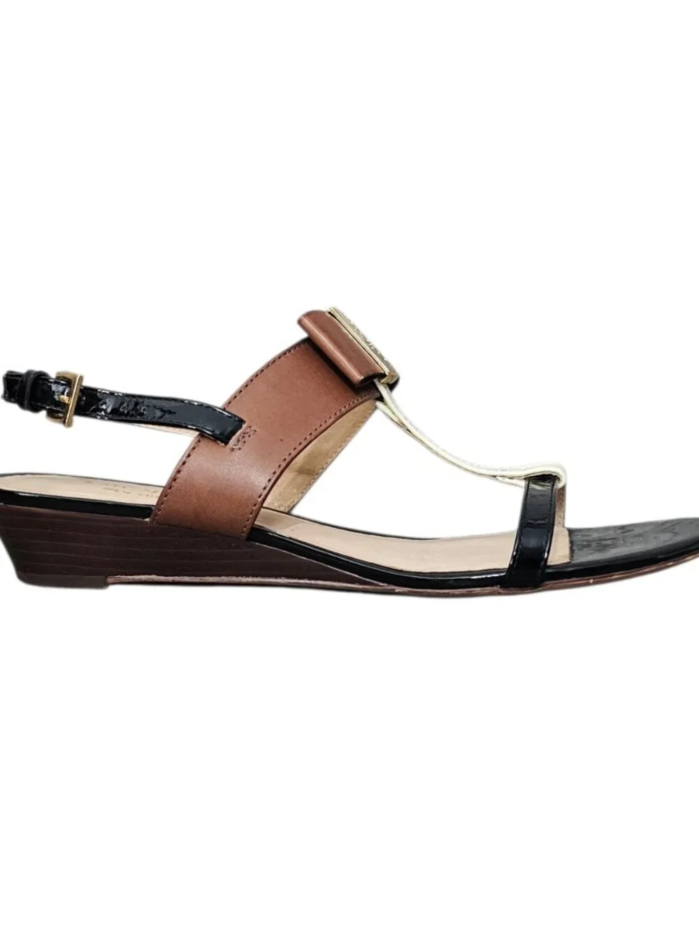 Kate Spade Clorinda Tricolor Leather Bow Wedge Sandal COA T-Strap Sling Size 7.5